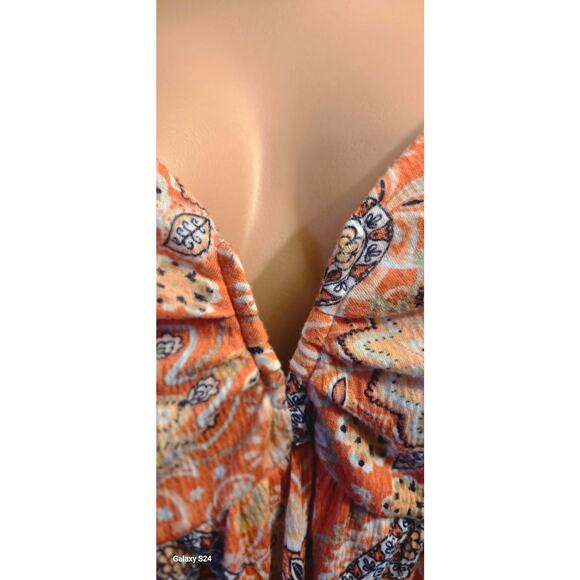 Boho Chic Summer BabyDoll Top w/Puff Sleeves & Deep V-Neck, Sz Large - Picture 4 of 5